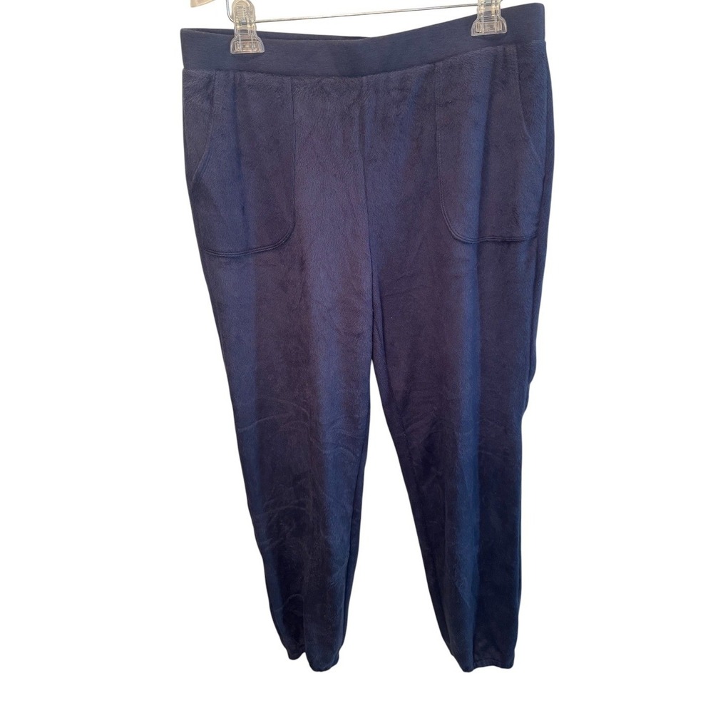 AnyBody Womens Navy Blue Jogger Pants Fleece Soft Lounge Pockets Large Tall NEW